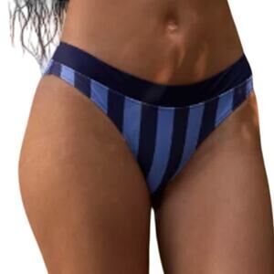 New Aerie Womens Small Blue Striped Stretch Waist The Classic Bikini Bottom ONLY